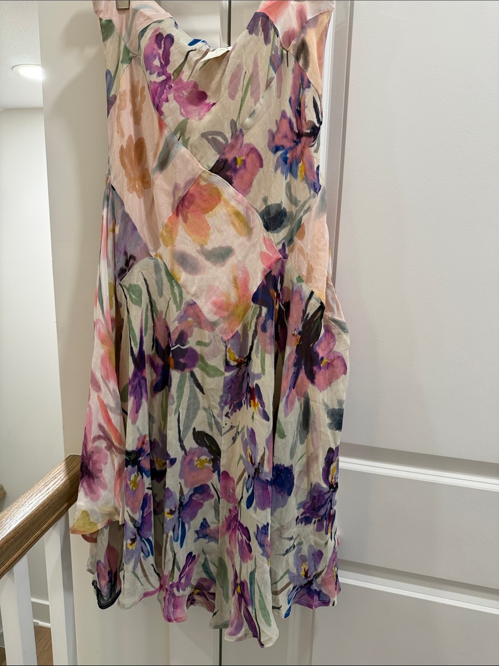 Anthropologie Floral Watercolor Skirt in Cream, Purple, Pink